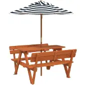 vidaXL Picknicktafel voor 4 kinderen met parasol massief vurenhout