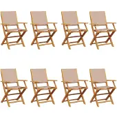 vidaXL Klapstoelen, set van 8, taupekleurige stof en massief hout
