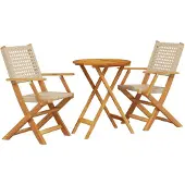 vidaXL 3-delige Bistroset poly rattan en massief hout beige