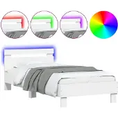 vidaXL Bedframe met hoofdbord en LED-verlichting wit 90x190 cm
