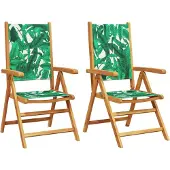 vidaXL Klapstoelen, 2 stuks, bladmotief, massief acaciahout en stof