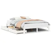 vidaXL Bedframe met lades massief grenenhout wit 150x200 cm