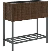 vidaXL Plantenbak met schap poly rattan bruin