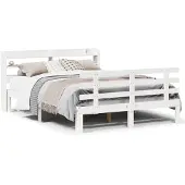 vidaXL Bedframe met hoofdbord massief grenenhout wit 135x190 cm