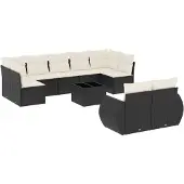 vidaXL 10-delige Loungeset met kussens poly rattan zwart