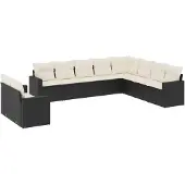 vidaXL 10-delige Loungeset met kussens poly rattan zwart