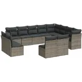 vidaXL 12-delige Loungeset met kussens poly rattan grijs