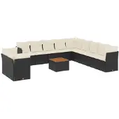 vidaXL 12-delige loungeset voor de tuin met kussens, zwart, polyrotan