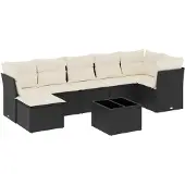 vidaXL 8-delige tuinmeubelset met kussens, zwart, polyrotan