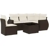 vidaXL 6-delige Loungeset met kussens poly rattan bruin