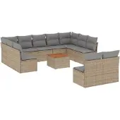 vidaXL 12-delige tuinmeubelset met sofa en kussens, beige, van polyrotan