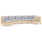 vidaXL 7-delige loungeset voor de tuin met grijze kussens, gemaakt van grenenhout