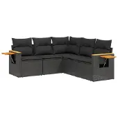 vidaXL 5-delige tuinmeubelset met kussens, zwart, polyrotan