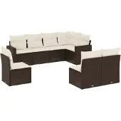 vidaXL 8-delige Loungeset met kussens poly rattan bruin