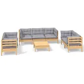 vidaXL 8-delige loungeset voor de tuin met grijze kussens, gemaakt van massief grenenhout