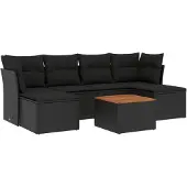 vidaXL 7-delige Loungeset met kussens poly rattan zwart