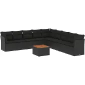 vidaXL 10-delige Loungeset met kussens poly rattan zwart