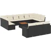 vidaXL 14-delige Loungeset met kussens poly rattan zwart