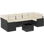 vidaXL 8-delige Loungeset met kussens poly rattan zwart