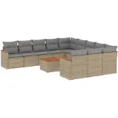 vidaXL 12-delige Loungeset met kussens poly rattan beige