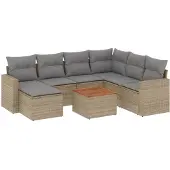 vidaXL 8-delige tuinmeubelset met kussens, beige, van polyrotan