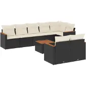 vidaXL 9-delige tuinmeubelset met kussens, zwart, polyrotan