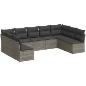 vidaXL 9-delige Loungeset met kussens poly rattan grijs
