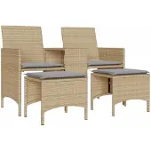 vidaXL Tuinset met 2 zitplaatsen, tafel en voetenbankjes, beige, polyrotan