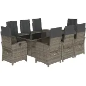 vidaXL 9-delige tuinset met kussens, grijs, polyrotan