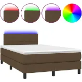 vidaXL Boxspringbed met matras en LED-verlichting, donkerbruin, 120x190 cm, stof
