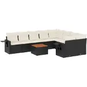 vidaXL 10-delige loungeset voor de tuin met kussens, zwart, polyrotan