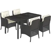 vidaXL 5-delige tuinset met kussens, zwart, van polyrotan
