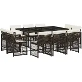 vidaXL 11-delige Tuinset met kussens poly rattan bruin