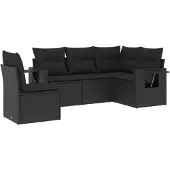 vidaXL 5-delige tuinmeubelset met kussens, zwart, polyrotan