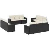 vidaXL 12-delige Loungeset met kussens poly rattan zwart