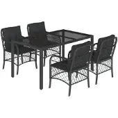 vidaXL 5-delige tuinset met kussens, zwart, van polyrotan