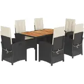 vidaXL 7-delige tuinset met kussens, zwart, van polyrotan