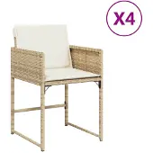 vidaXL Tuinstoelen met kussens, 4 stuks, beige, van polyrotan