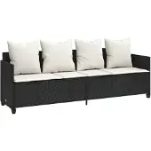 vidaXL Ligbed met kussens poly rattan zwart