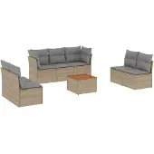 vidaXL 8-delige Loungeset met kussens poly rattan beige