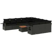 vidaXL 12-delige Loungeset met kussens poly rattan zwart