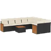 vidaXL 10-delige loungeset voor de tuin met kussens, zwart, polyrotan