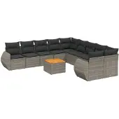 vidaXL 11-delige Loungeset met kussens poly rattan grijs