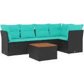 vidaXL 6-delige tuinmeubelset met kussens, zwart, polyrotan