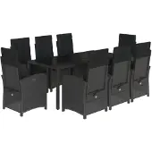 vidaXL 9-delige Tuinset poly rattan zwart