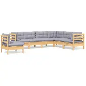 vidaXL 7-delige loungeset voor de tuin met grijze kussens, gemaakt van massief grenenhout
