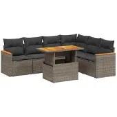 vidaXL 7-delige Loungeset met kussens poly rattan grijs