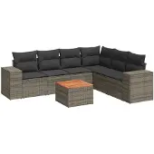 vidaXL 7-delige tuinmeubelset met kussens, grijs, polyrotan