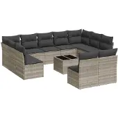 vidaXL 12-delige tuinmeubelset met sofa en kussens, lichtgrijs, polyrotan