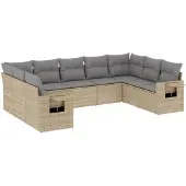 vidaXL 9-delige Loungeset met kussens poly rattan beige